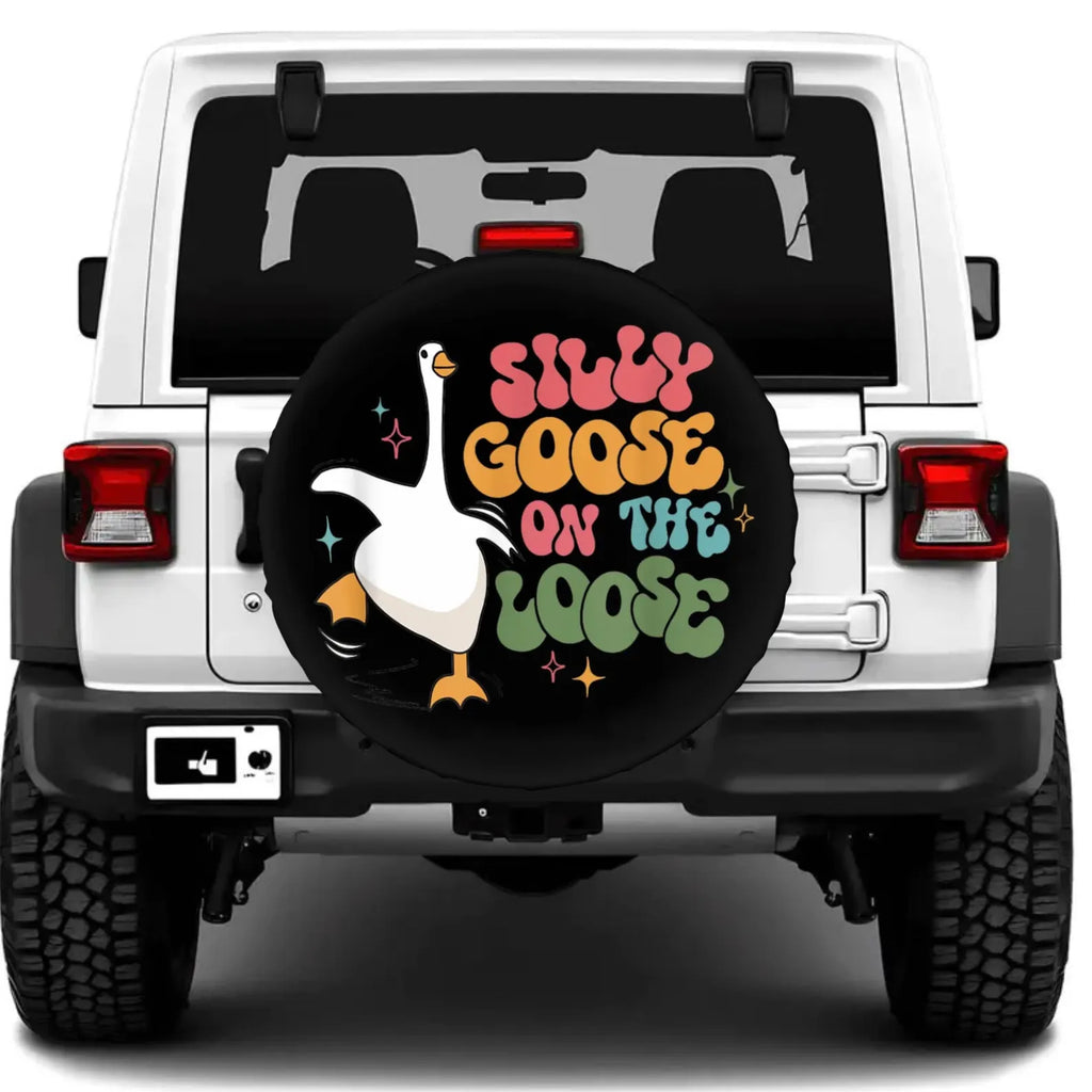 Silly Goose on the Loose PVC Leather Spare Tire Cover, Funny Goose Jeep Tire Cover, Retro Animal Car Accessories, Cute Off Road Vehicle Gift. TCPETAL3