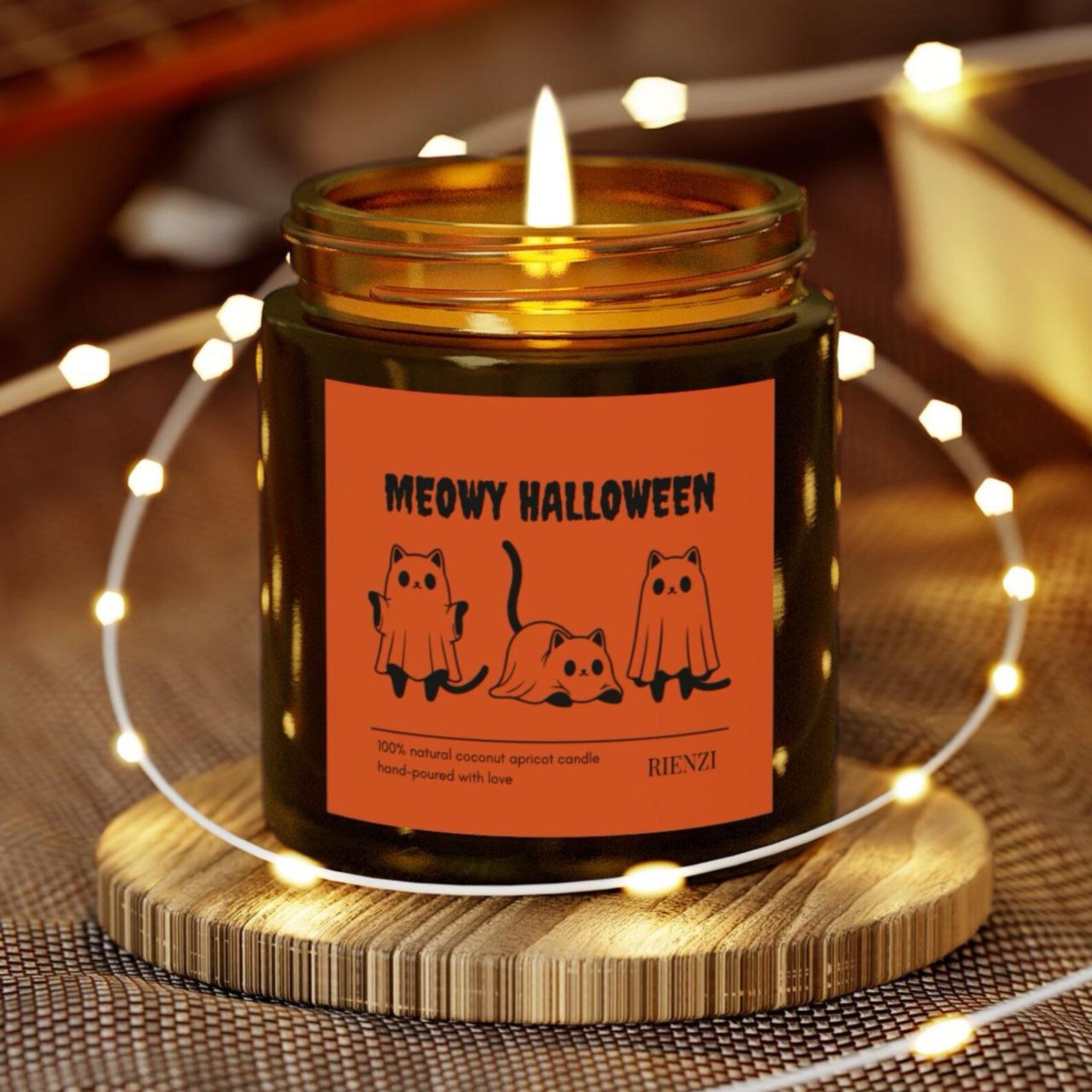 Meowy Halloween Ghost Cats Scented Candle 8oz | Funny Halloween Candle, Spooky Candle, Halloween Decor, Funny Halloween Gift, Fall Decor. SCPETAL9