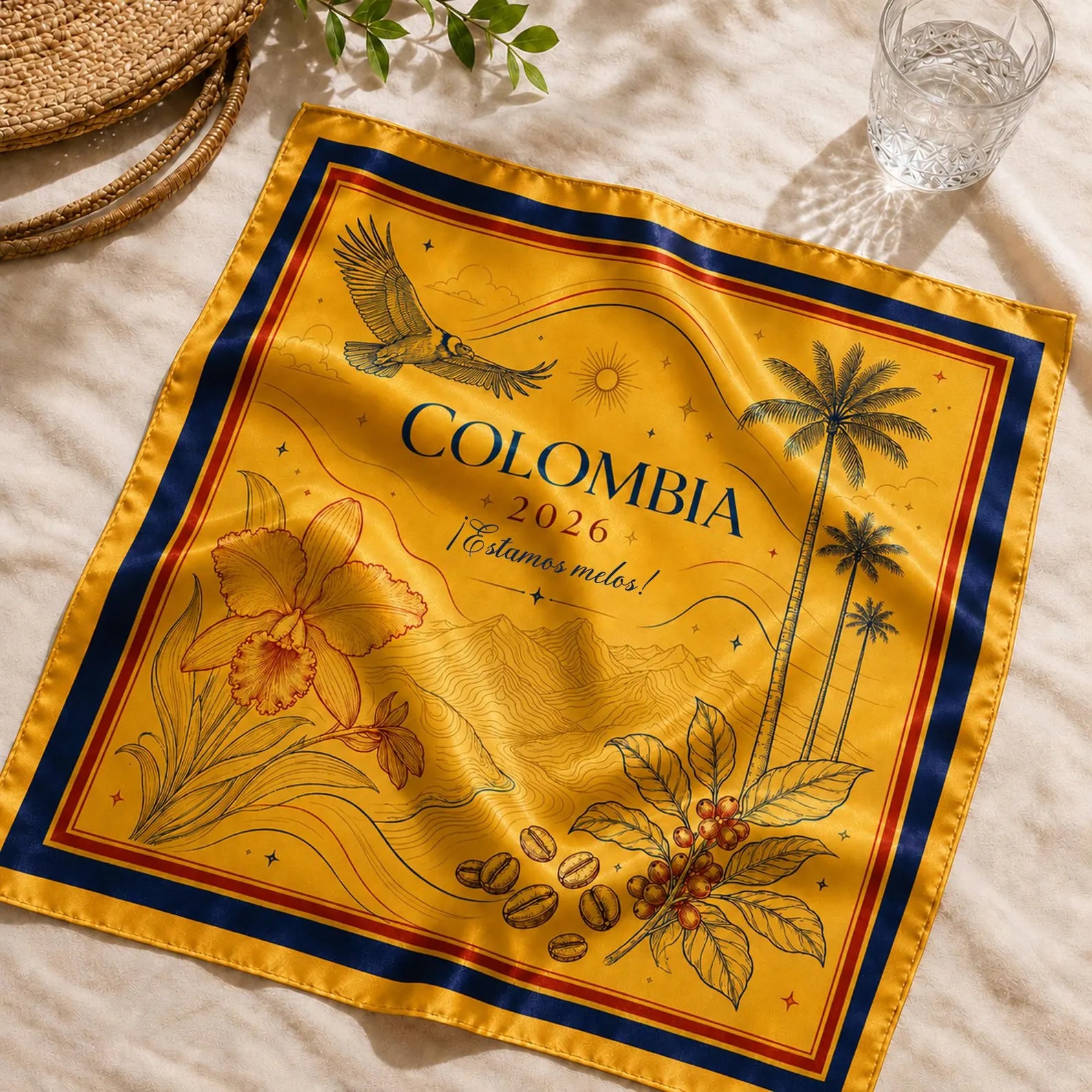 Colombia Satin Hair Scarf, Colombian Flag Bandana, Condor Orchid Square Headscarf, Latina Pride Souvenir Gift, Football International 2026. SSPETAL18