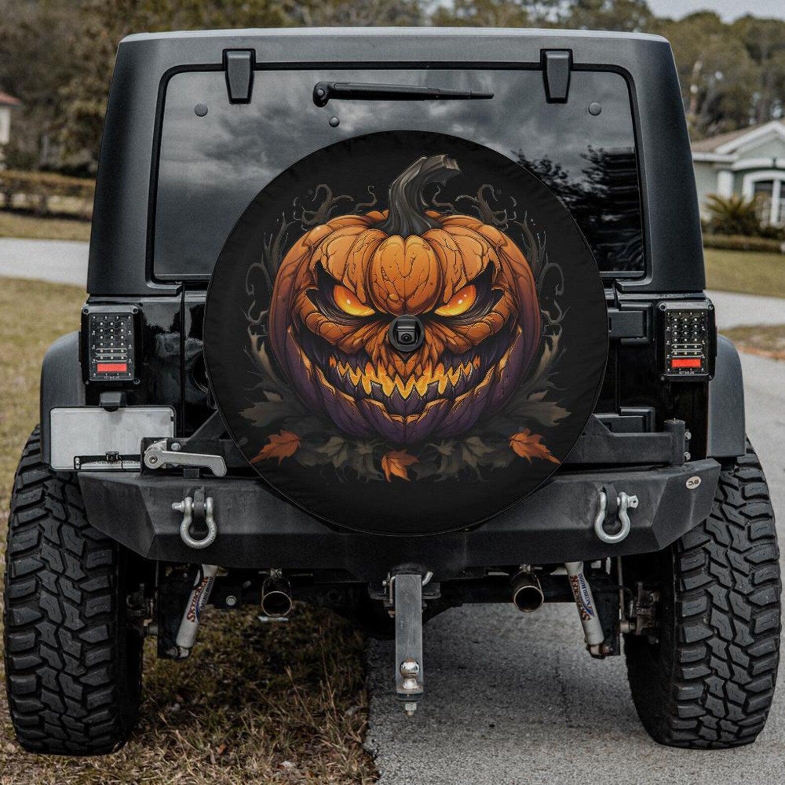 Scary Pumpkin Spare Tire Cover, Halloween Jack O Lantern Jeep Tire Cover, Spooky PVC Leather Tire Cover, Fall Vehicle Accessories Gift. TCPETAL19