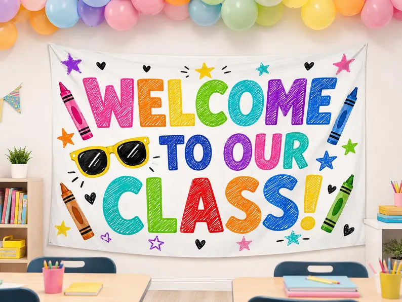 Welcome to Our Class Tapestry, Classroom Welcome Banner, Back to School Wall Decor, Teacher Classroom Decoration. CBPETAL09
