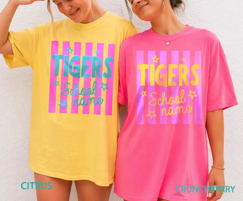 Custom Mascot Striped Shirt, School Spirit Shirt, Vintage Shirt, Checkered Leopard, Floral Preppy Letters, Back To School Shirt, Test Day. SPETAL19