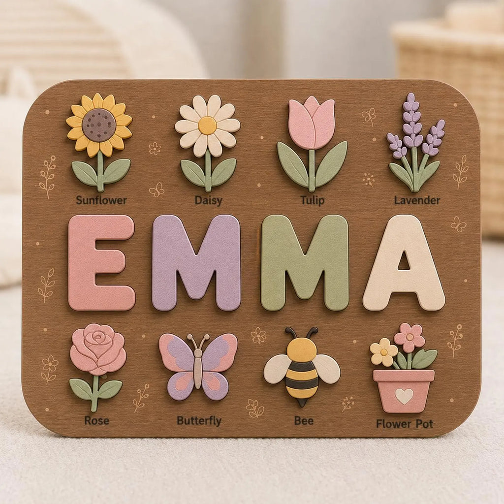 Personalized Flower Name Puzzle | Floral Wooden Name Puzzle | Custom Girl Name Puzzle | Montessori Toddler Gift. NPPETAL22