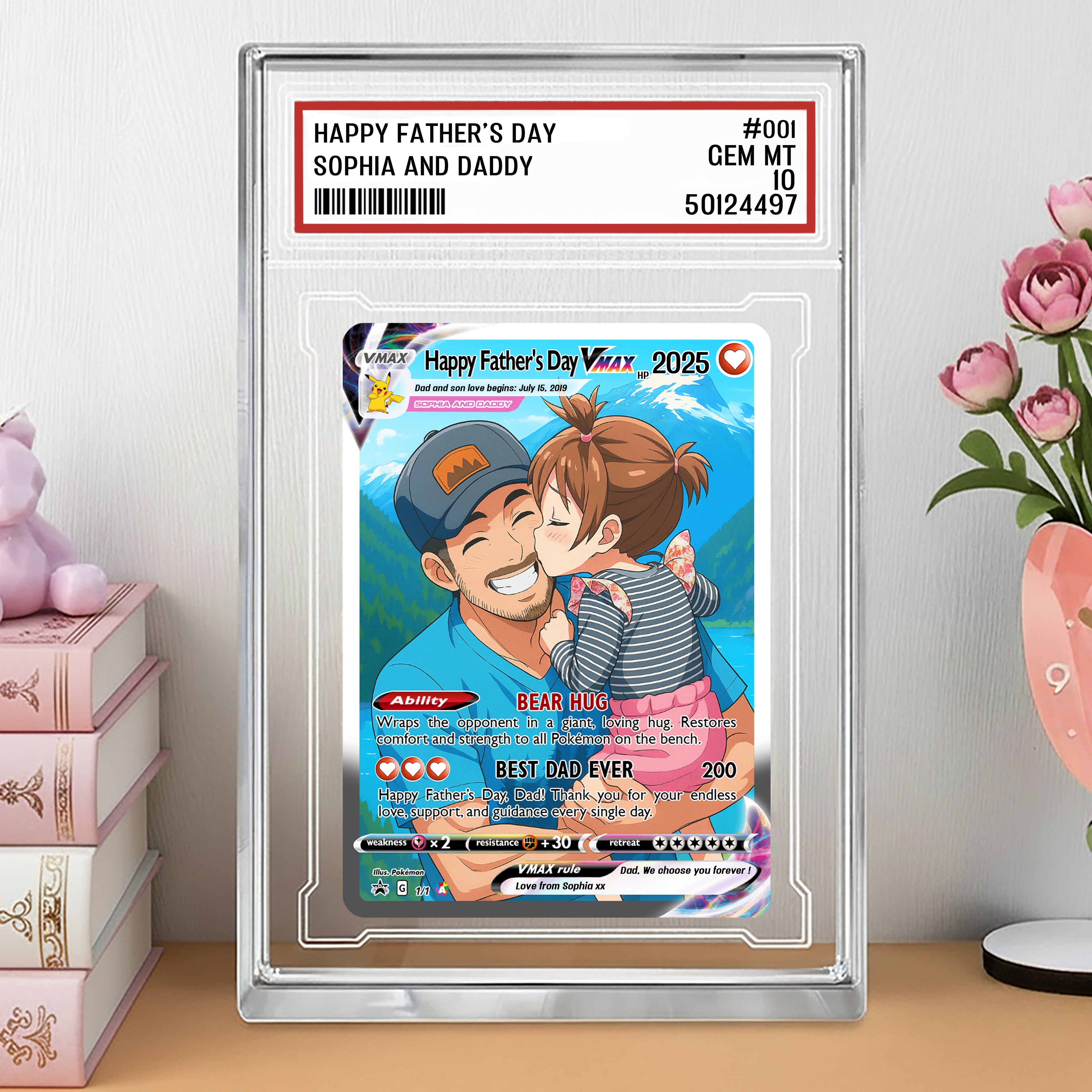 Personalized acrylic Poke father-son greeting card, anime couple gift with photo, anniversary gift for husband or boyfriend who loves gaming, Valentine's Day gift