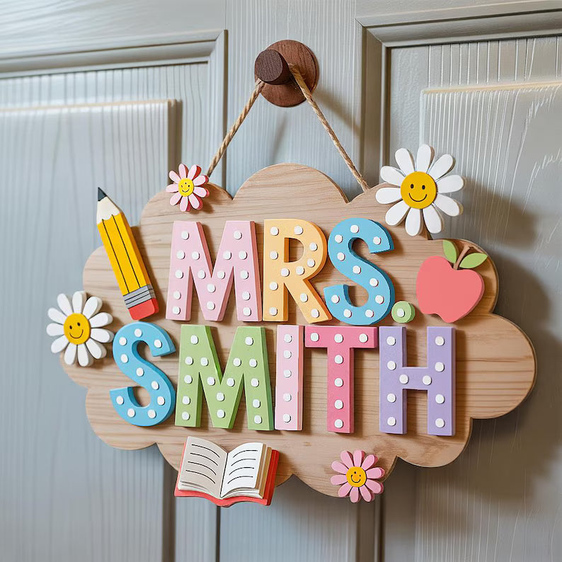 Personalized Teacher 3D Wooden Door Sign, Teacher Door Hanger, Cute Teacher Door Sign, Teacher Gift, Custom Teacher Name, Classroom Decor. DHPETAL13