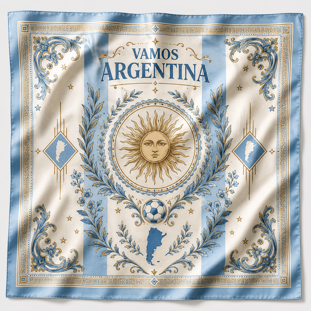 Argentina Football Silk Bandana, Argentina Soccer Cup Satin Scarf, Argentina World Soccer Sun Bandana. SSPETAL8
