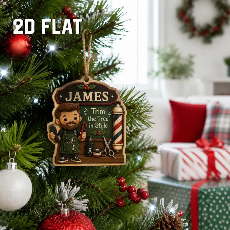 Personalized Barber Christmas Ornament, Custom Name Barber Gift, Wooden Barbershop Holiday Decor, Hairstylist Keepsake for Him	COPETAL41