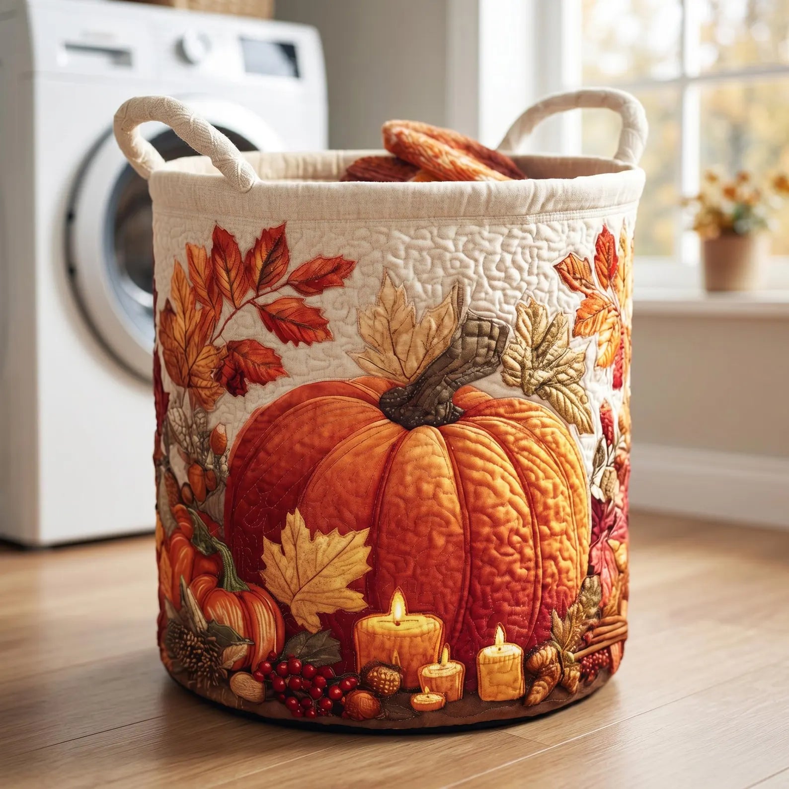 Pumpkin Harvest Laundry Basket, Spooky Fall Home Decor, Laundry Room Organizer, Halloween Gift, Housewarming Gift, Mother's Day Gift. HLWLBPETAL12