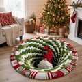 Christmas Gnome Vortex 3D Round Rug, Quilt Patchwork Optical Illusion Floor Mat, Non Slip Area Rug for Xmas Home Decor, Christmas Gift. QRPETAL07
