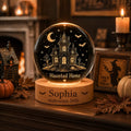 Personalized Haunted House Crystal Ball Night Light, Halloween Decor, Custom Name Spooky Lamp, Witchy Gift, Cozy Fall Bedroom Decor. LEDPETAL11