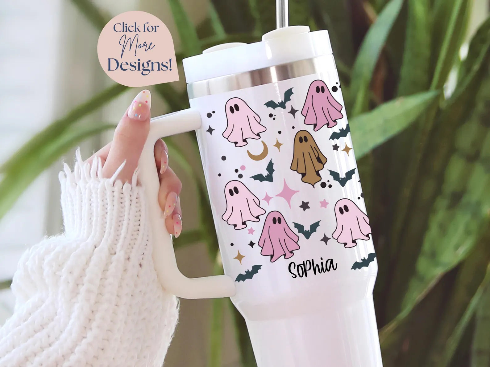40 oz Personalized Halloween Ghost Tumbler With Handle 40oz Ghost Tumbler Custom Halloween Gift For Halloween Cup 40oz Cute Ghost Cup. TBLPETAL3