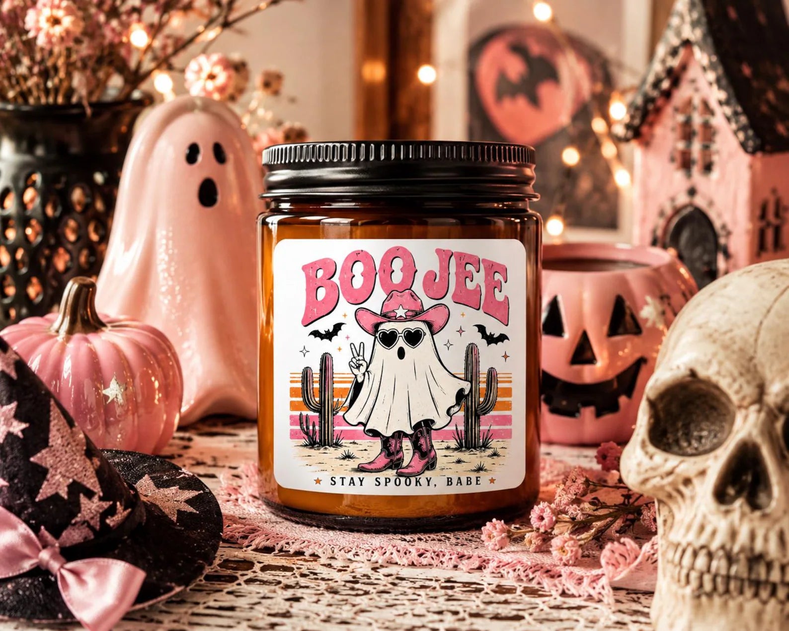 Boo Jee Candle | Stay Spooky Babe | Spooky Season Candle Amber Jar | Scented Soy Candle. SCPETAL1