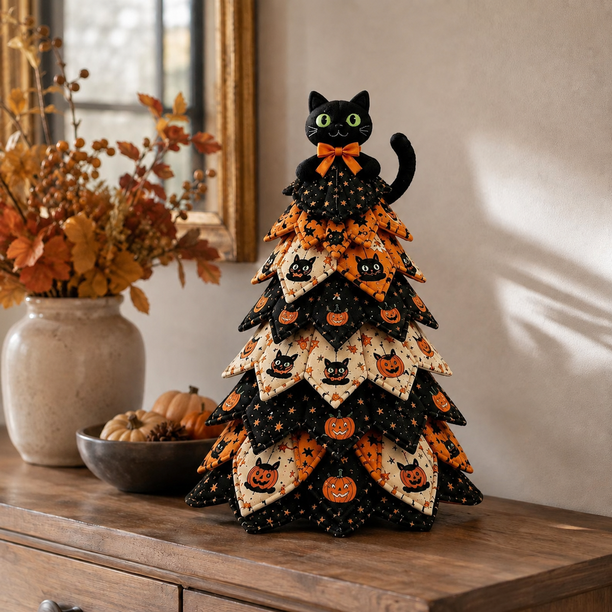 Patchwork Tree Quilt Kit - DIY Tabletop Craft, Seasonal Home Decor, Halloween Christmas Autumn QCTPETAL04