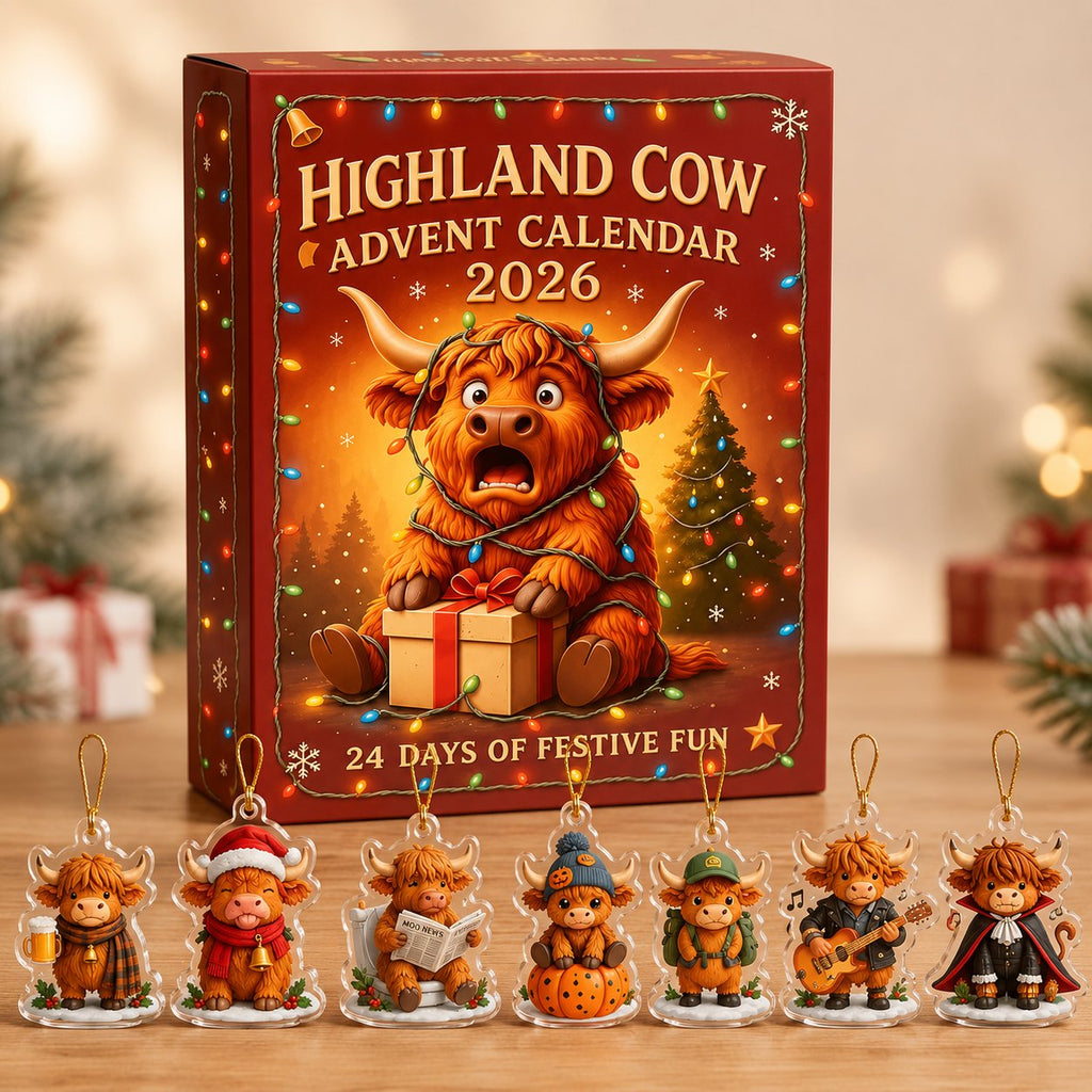 Personalized Highland Cow Advent Calendar 2026, 24 Day Of Christmas Ornaments Countdown Calendar, Cute Farm Animal Holiday Gift for Kids & Family AXMAS01