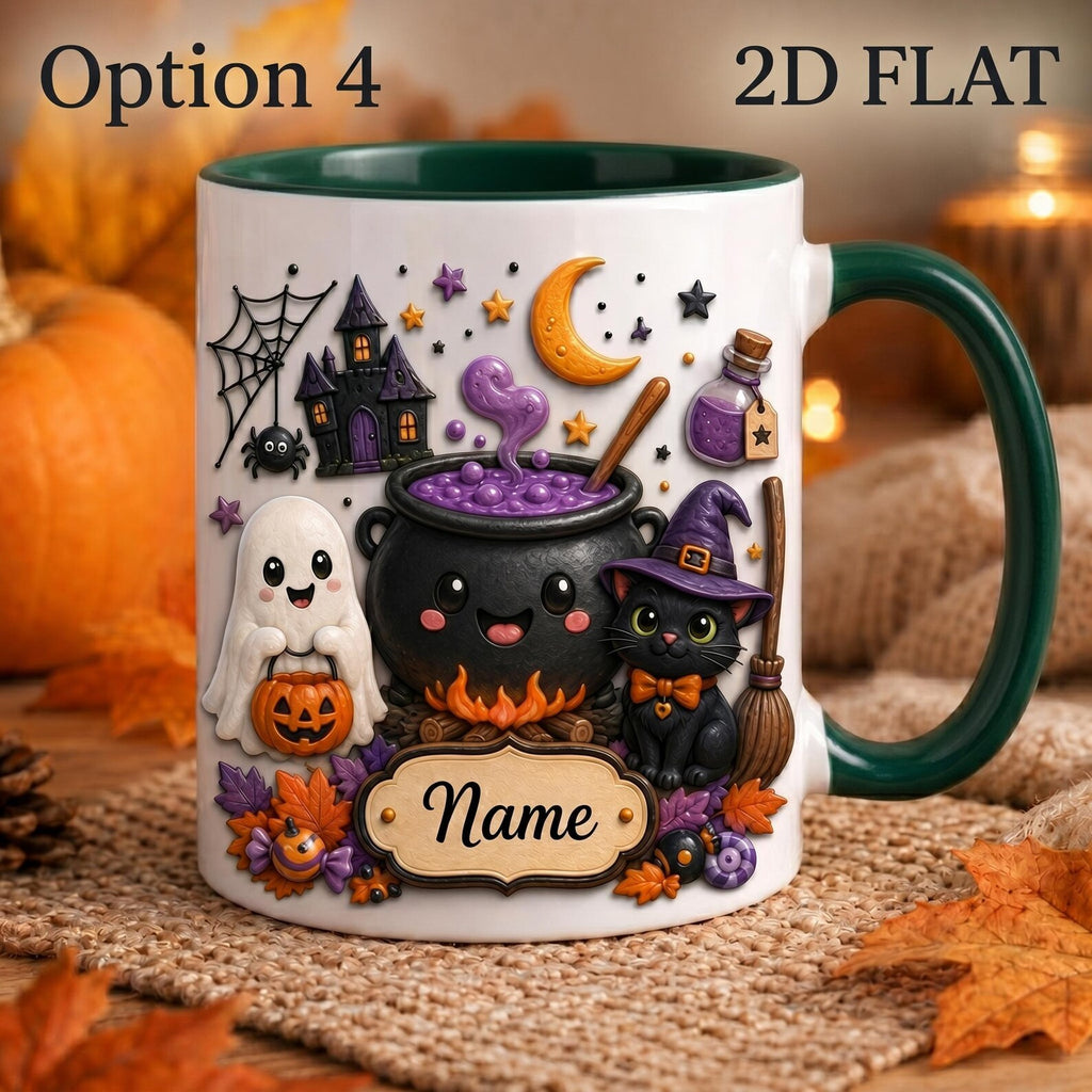 Personalized Halloween Mug, Custom Spooky Coffee Cup, Cute Witch Ghost Pumpkin Mug, Fall Halloween Gift with Name. MPETAL10