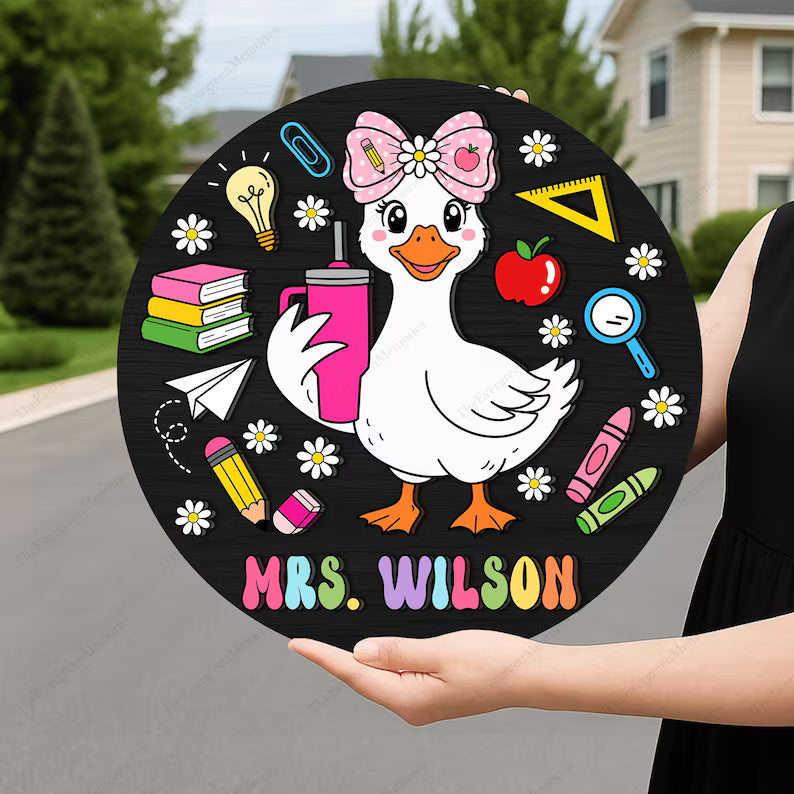 Personalized Teacher Goose Door Sign, 3D Wood Classroom Decor, Silly Goose Teacher Name Sign, Back to School Gift. DHPETAL11