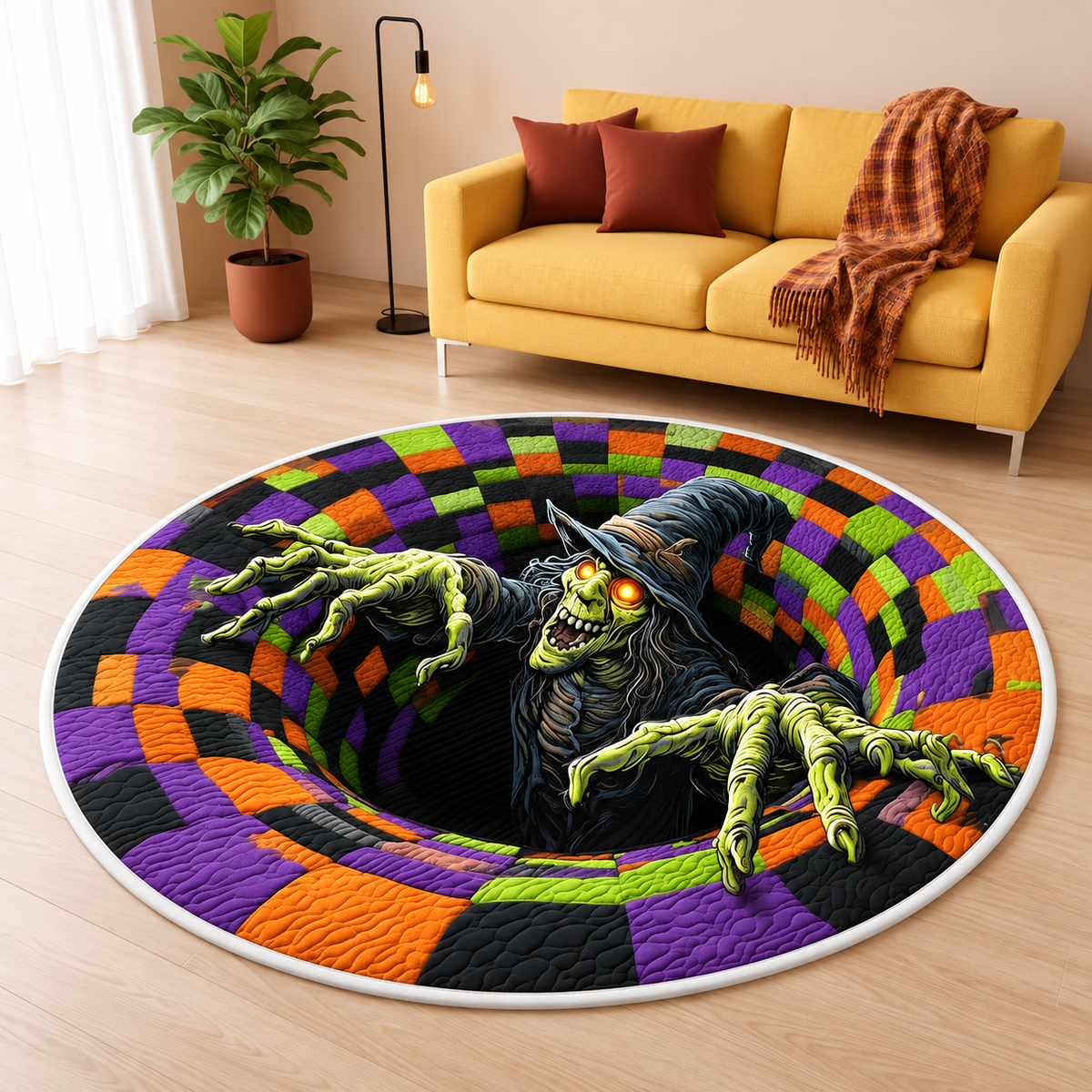 Funny Halloween Witch 3D Printed Rug, Witch Welcome Mat, Indoor Halloween Decor, Fall Home Decoration, Spooky Season Gift. QRPETAL01