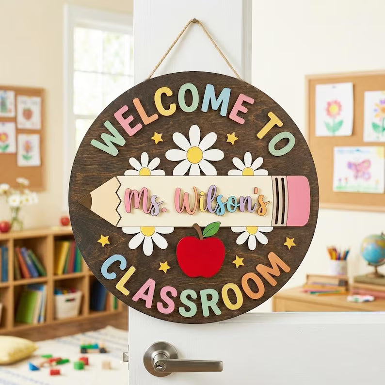 Personalized Teacher Name Door 2 Layer Wood Sign, Teacher Appreciation Gifts, Classroom Decor, Teacher Gift Wooden Sign, Thank you teacher. DHPETAL07