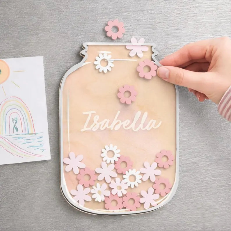 Personalized Floral Reward Jar for Kids, Chore and Routine Token Chart, Classroom Star Jar. RJPETAL06