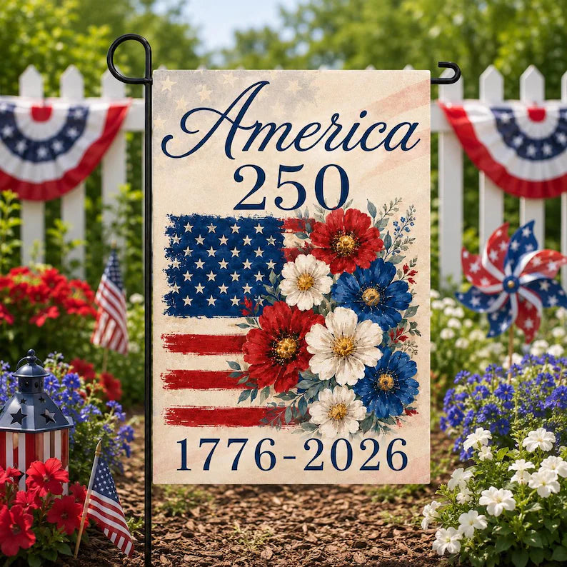 USA 250th Anniversary Garden Flag, 1776-2026 Patriotic Outdoor Decor, American Semiquincentennial Yard Banner, 4th Of July Gift. GFPETAL06