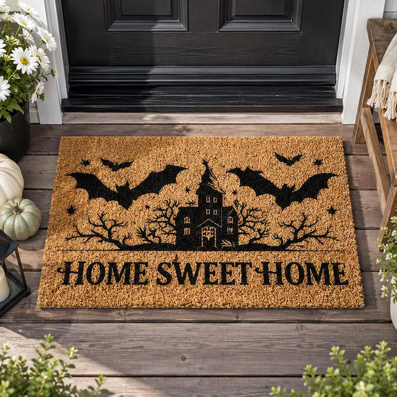 Halloween Bat Doormat,Home Sweet Home Mat,Haunted House Porch Mat,Spooky Welcome Mat,Fall Entryway Decor. DMPETAL5