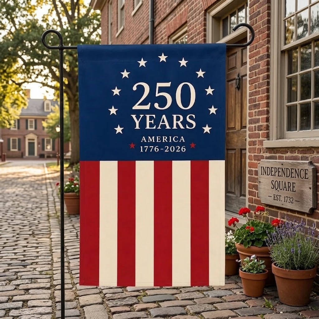 America 250th Anniversary Garden Flag, Patriotic Independence Day Flag, 1776-2026 Outdoor Yard Decor, USA Flag. GFPETAL03
