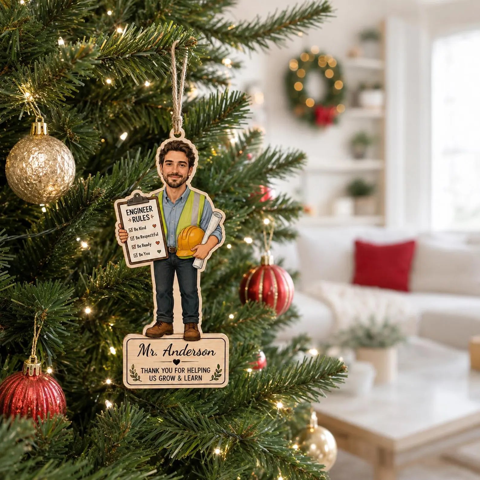 Personalized Engineer Wooden Ornament, Custom Name Engineer Christmas Gift, 2D Flat Civil Engineer Ornament, Engineering Keepsake 	COPETAL15