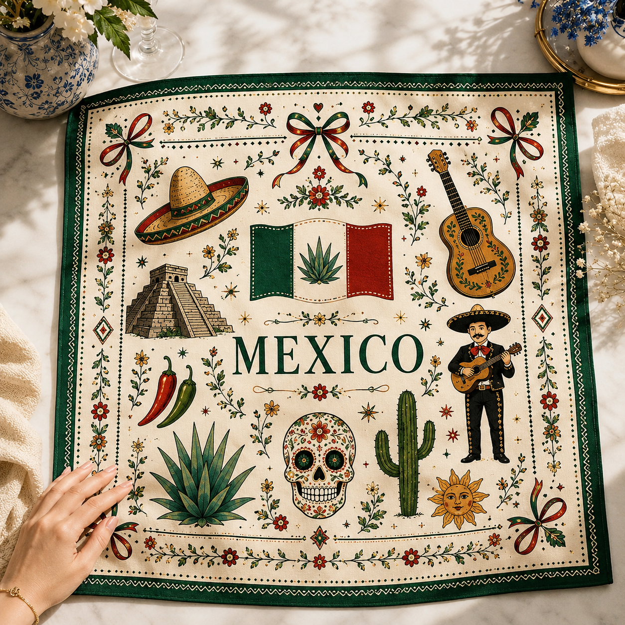 Mexico Football Satin Scarf, Square Scarf World Soccer 2026, Mexico Soccer Fan Gift, Mexican Bandana Headscarf. SSPETAL6