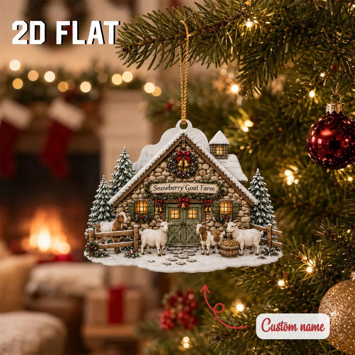 Personalized Goat Farm Ornament, Custom Farm Name Christmas Ornament, Goat Lover Gift, Rustic Wooden Homestead Holiday Decor	COPETAL34
