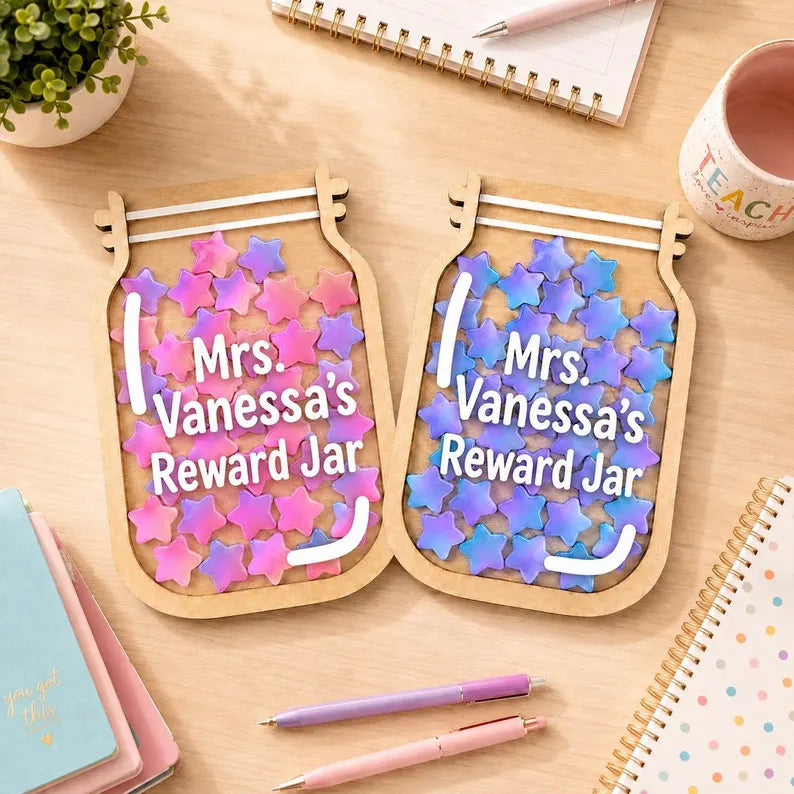 Personalized Teacher Reward Jar, Custom Classroom Star Jar, Magnetic Reward Chart, Back to School Teacher Gift, Kids Reward System. RJPETAL08