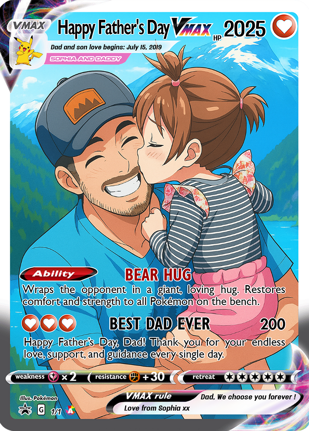 Personalized acrylic Poke father-son greeting card, anime couple gift with photo, anniversary gift for husband or boyfriend who loves gaming, Valentine's Day gift