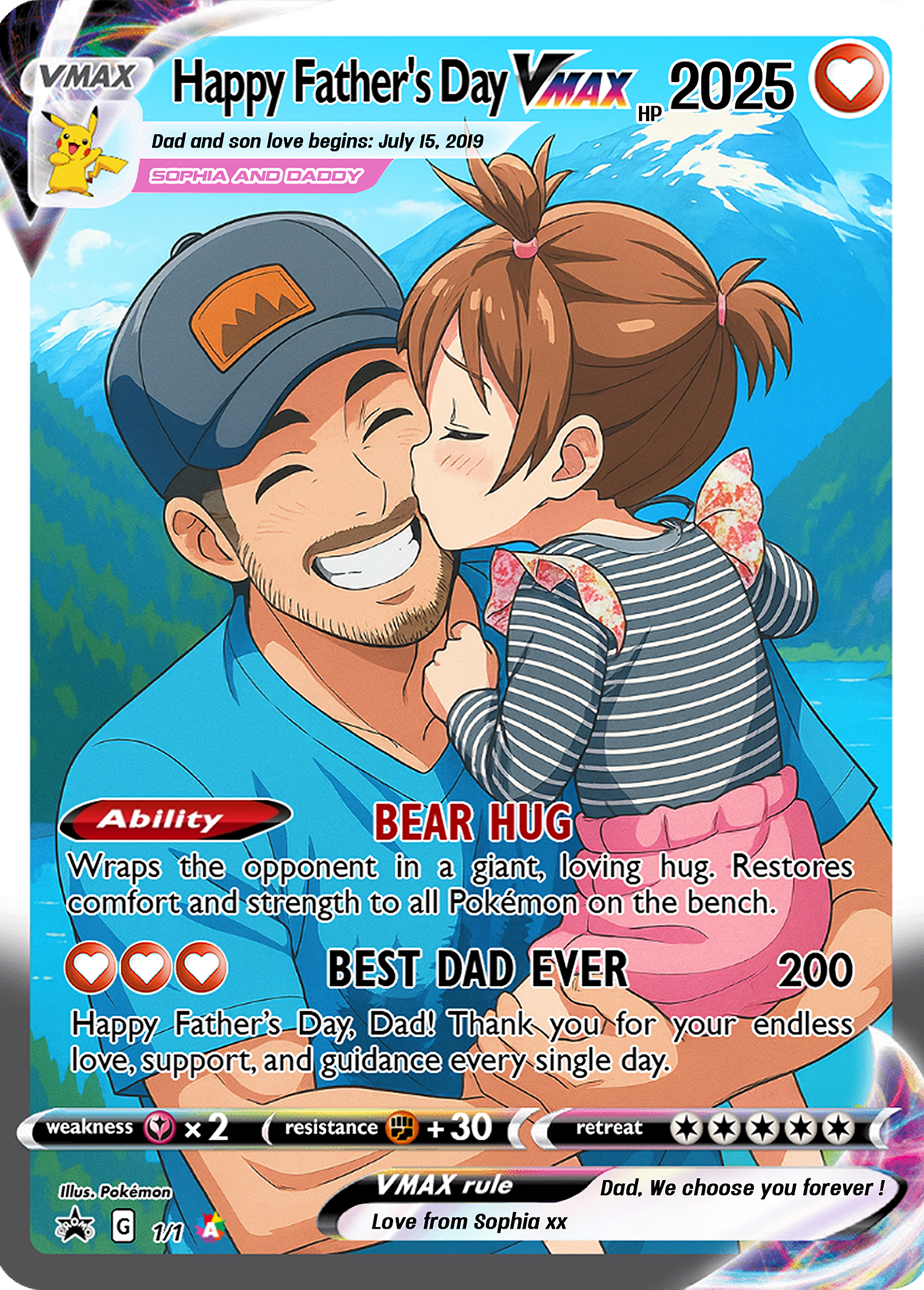 Personalized acrylic Poke father-son greeting card, anime couple gift with photo, anniversary gift for husband or boyfriend who loves gaming, Valentine's Day gift