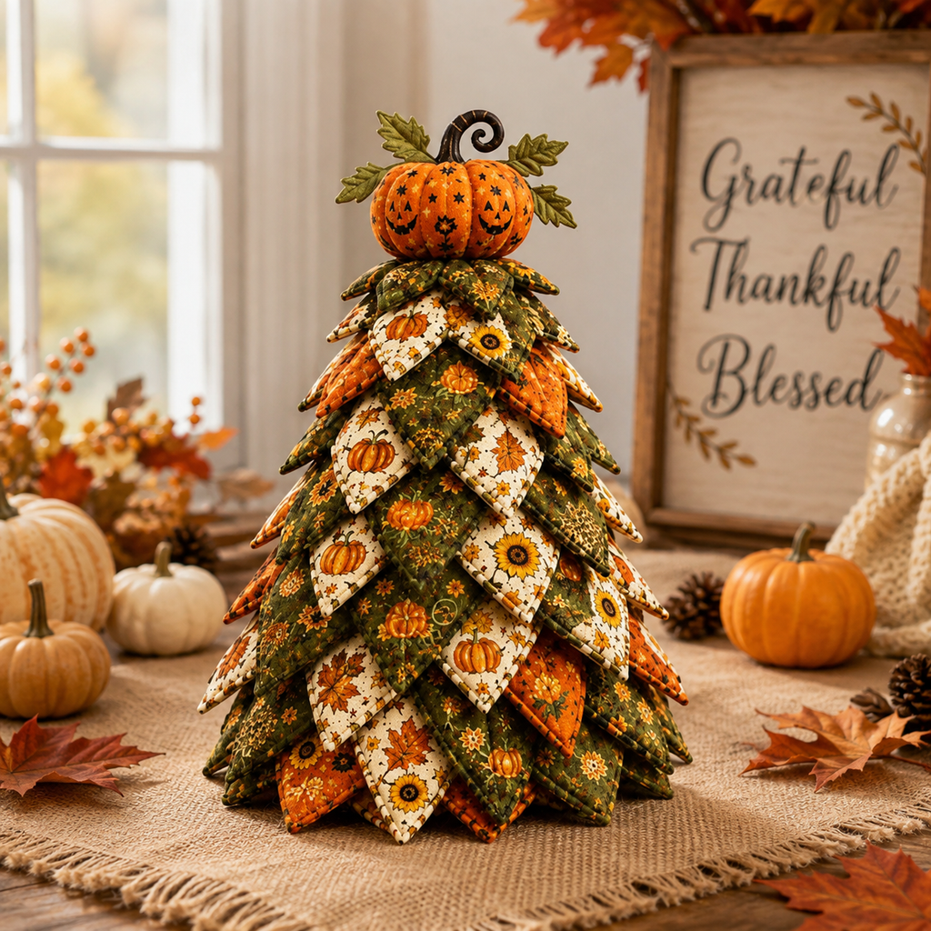 Halloween Quilted Fabric Christmas Tree DIY Kit : Witch Hat Pumpkin Tabletop Tree, Parent Child Craft, Holiday Decor Gift. QCTPETAL01