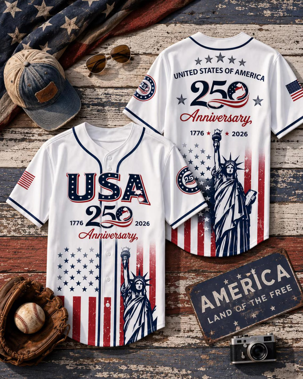 Independence Day Baseball Jersey, Personalized Youth Patriotic Shirt, America Birthday Gift. BJPETAL02