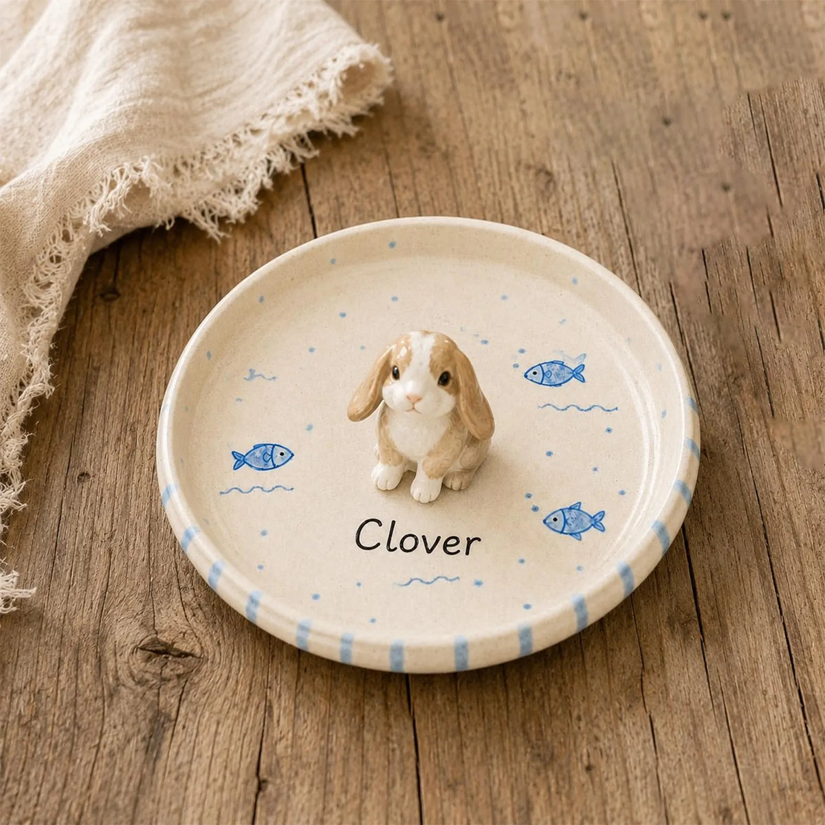 Personalized Pet Ring Dish, Custom Rabbit Ceramic Jewelry Tray, Handmade Animal Keepsake Dish. CPPETAL12