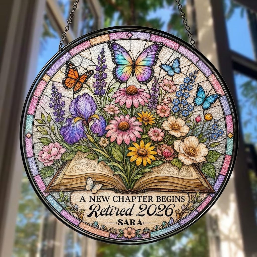 Custom Teacher Appreciation Retired Stained Glass Suncatcher, Personalized A New Ch . SUNPETAL06