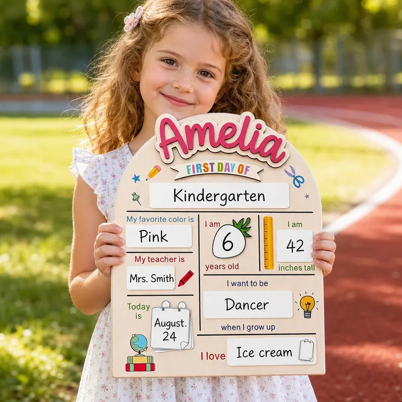 Custom First & Last Day of School Sign, Personalized Back to School Dry Erase Board, Preschool Photo Prop, School Milestone Keepsake. SBPETAL03