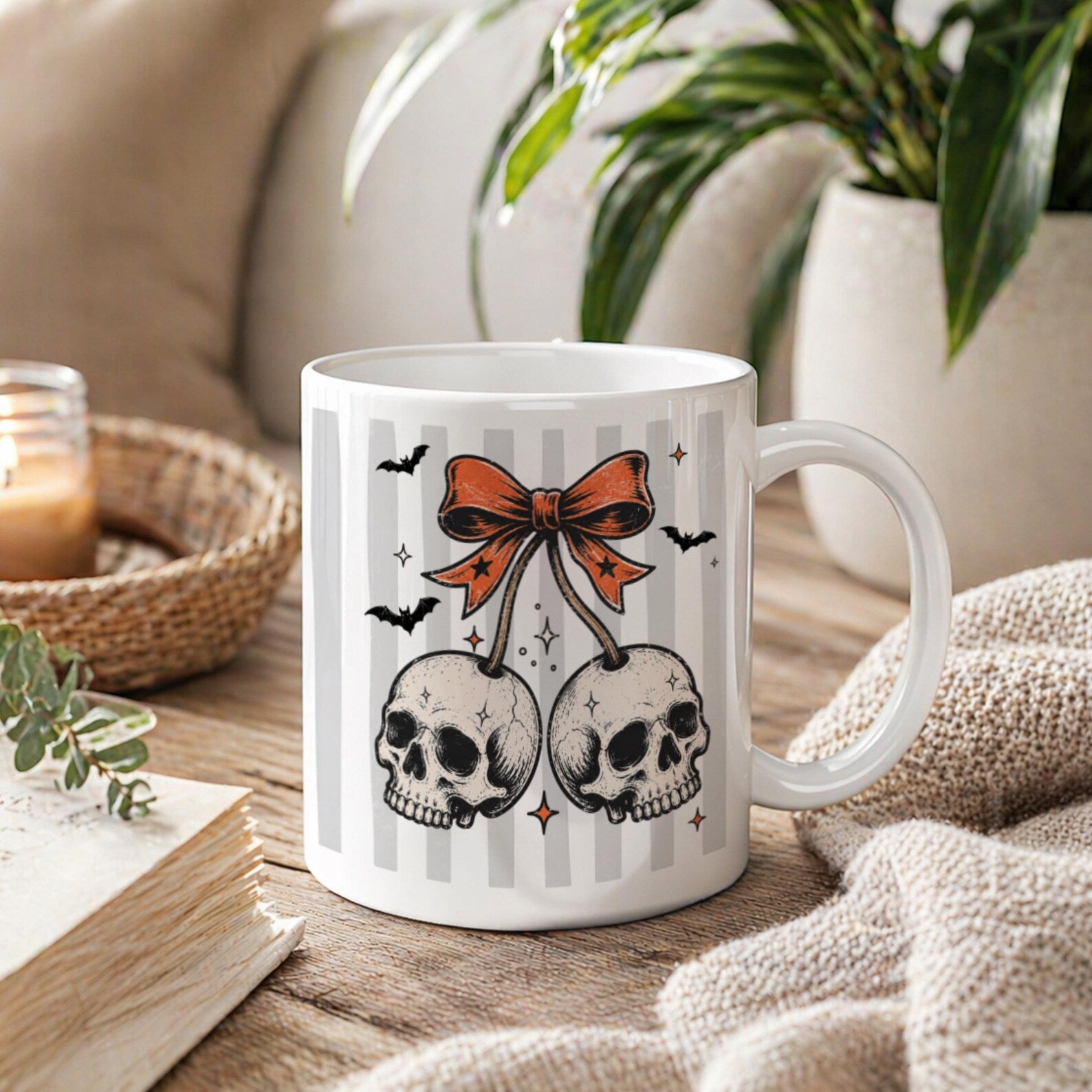 Summerween Coffee Mug, Gothic Summer Halloween Mug, Dark Academia Witchy Gift, Spooky Coquette Bow Skull Mug, Spooky Halloween In July Cup. MPETAL12