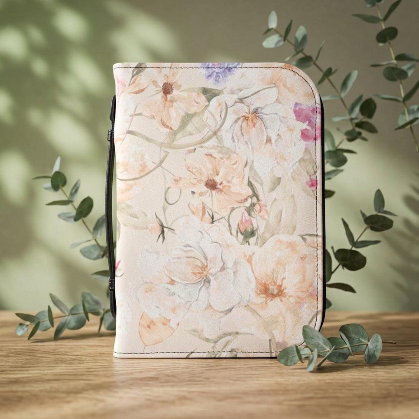 Watercolor Floral Bible Cover, Zippered Scripture Case | Pastel Peonies. BCPETAL7
