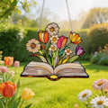 Stained Glass Book Suncatcher, Floral Book Lover Gift, Reading Nook Decor, Window Hanging Glass Art, Teacher Gift, Library Decor. SUNPETAL12
