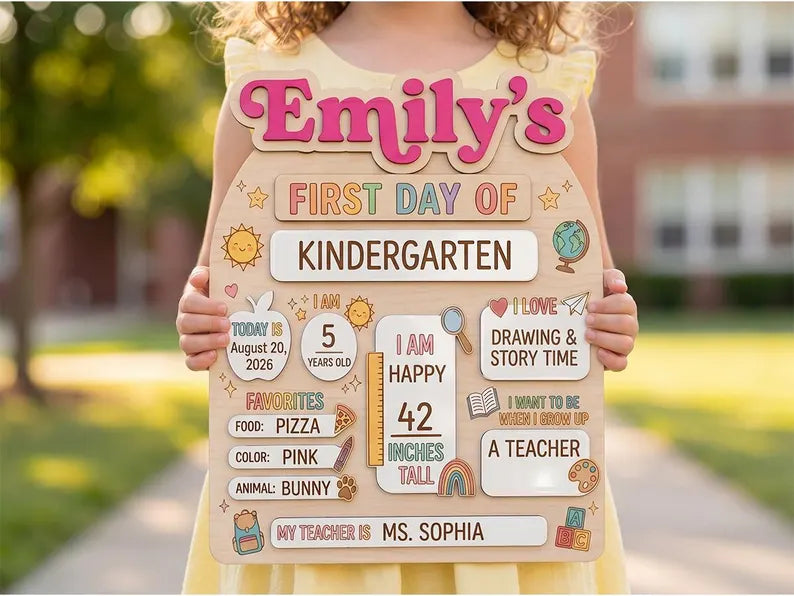 Custom First Day of School Sign, Back to School Board, Preschool Kindergarten 1st Day of School Sign, Last Day of School Keepsake. SBPETAL08