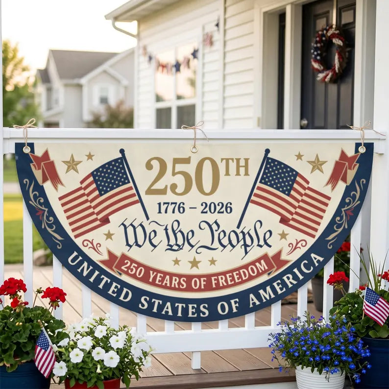 USA 250th Birthday Bunting Flag We The People Patriotic Porch Decor Independence Day Fan Banner America 1776 2026. BPETAL02