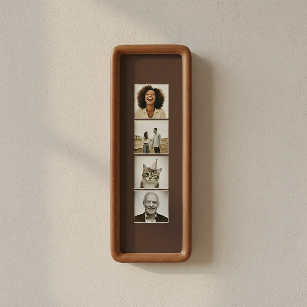 Photobooth Frame for Photo Strip Prints: Elongated Solid Wood Picture Frame with Coloured Mount, Ready to Hang for photoautomat print 1
