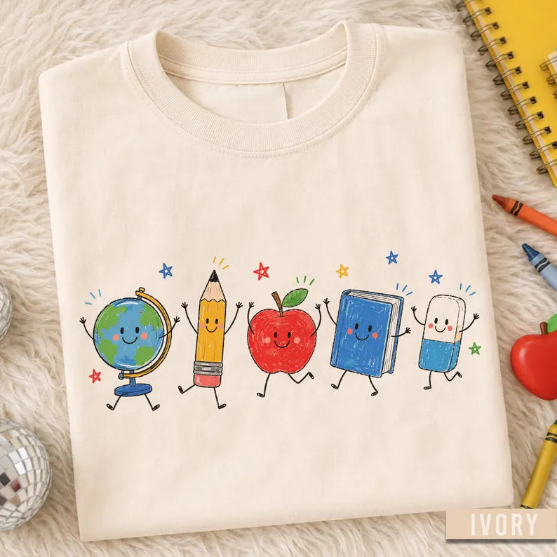 Back To School Shirt, Cute School Supplies Shirt, Teacher Student Shirt, Doodle Classroom Shirt, First Day Of School Gift, Happy School Tee. SPETAL16