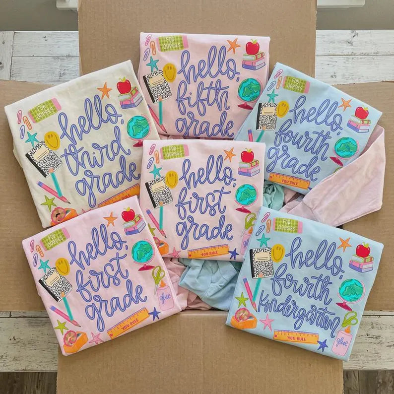 Hello Grade Shirt, Comfort Colors Tee, Back To School Teacher Tee, First Grade Shirt, Cute School Graphic Tee, Teacher Student Shirt, Second. SPETAL14