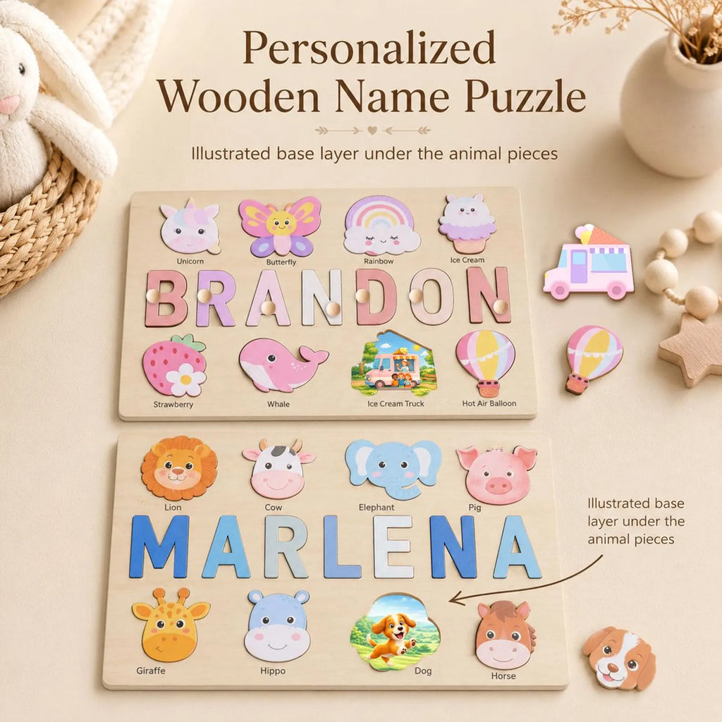 Personalized Wooden Name Puzzle | Custom Montessori Toy | Toddler Learning Toy | Baby Shower Gift | 1st Birthday Gift | Nursery Decor. NPPETAL15