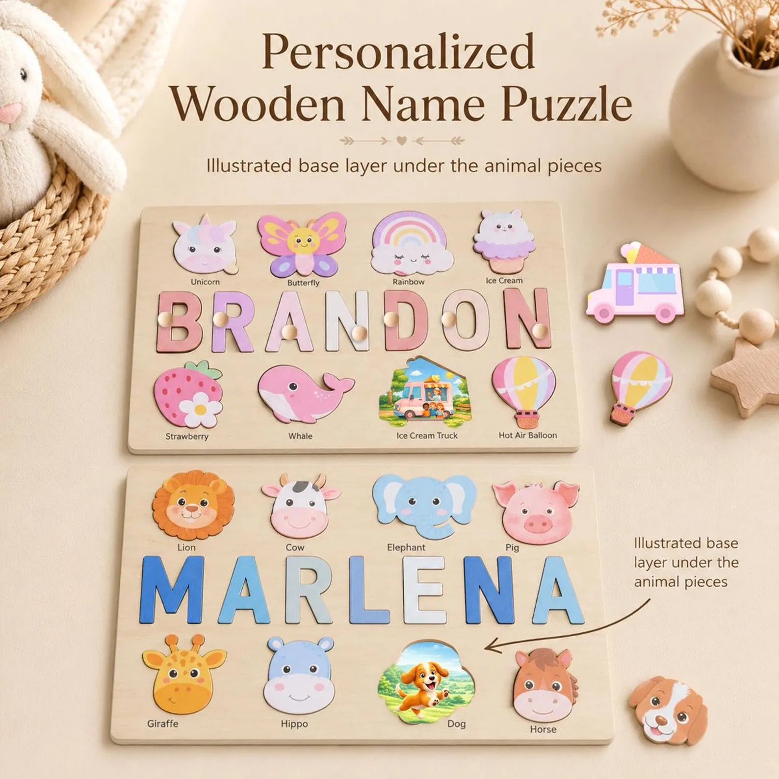 Personalized Wooden Name Puzzle | Custom Montessori Toy | Toddler Learning Toy | Baby Shower Gift | 1st Birthday Gift | Nursery Decor. NPPETAL15