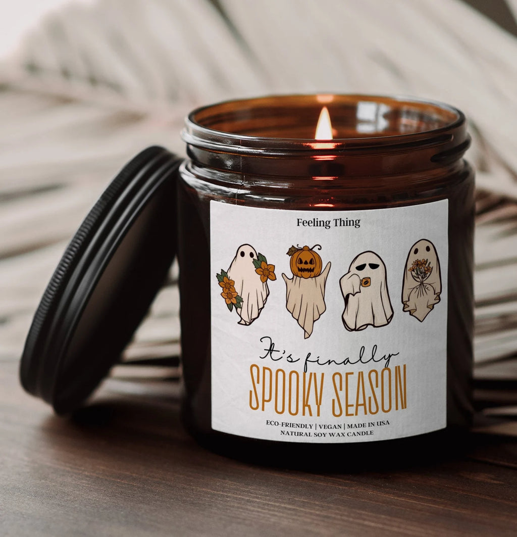 Spooky season candle, Fall Candle, Amber Pumpkin Candles, Halloween Candle, Pumpkin Lover, Gift For Mom, Scented Candle, Halloween Decor. SCPETAL2