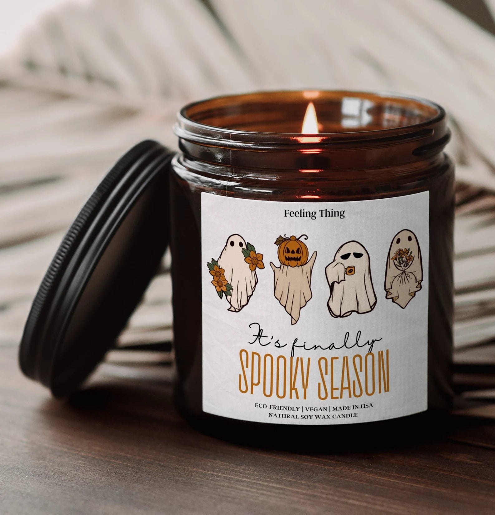 Spooky season candle, Fall Candle, Amber Pumpkin Candles, Halloween Candle, Pumpkin Lover, Gift For Mom, Scented Candle, Halloween Decor. SCPETAL2