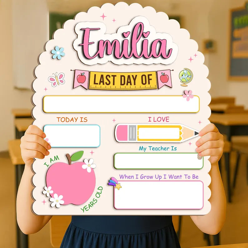 Personalized First and Last Day of School Sign: Back to School Board, Graduation Gifts, Preschool Kindergarten 1st Day of School Sign. SBPETAL10